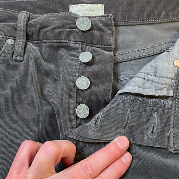 MOTHER Gray Corduroy Midi Skirt Frayed Raw Hem Size 24 - Picture 11 of 13